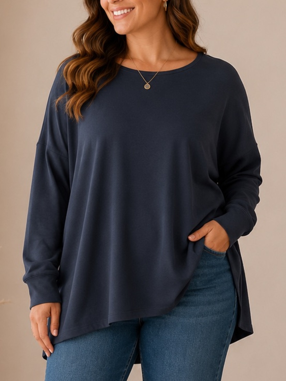 RHONE Navy Blue Oversized Crewneck Top - Picture 2 of 12